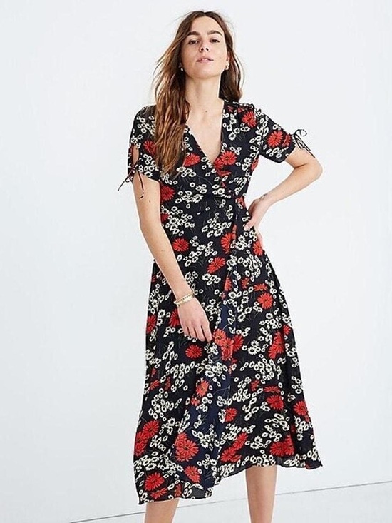 Madewell Dresses & Skirts - Madewell floral faux wrap front midi dress size 6